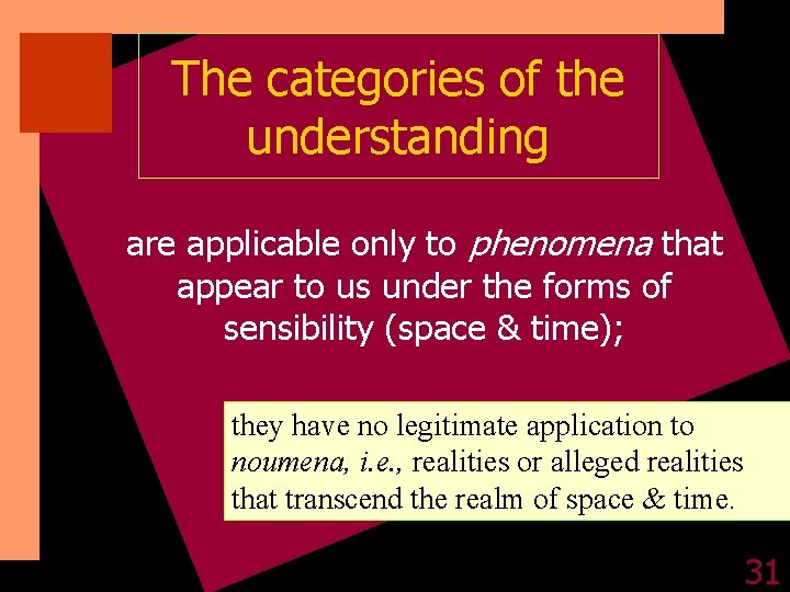 The categories of the understanding are applicable only to phenomena that appear to us