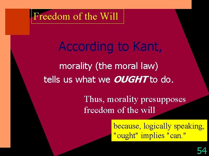 Freedom of the Will According to Kant, morality (the moral law) tells us what