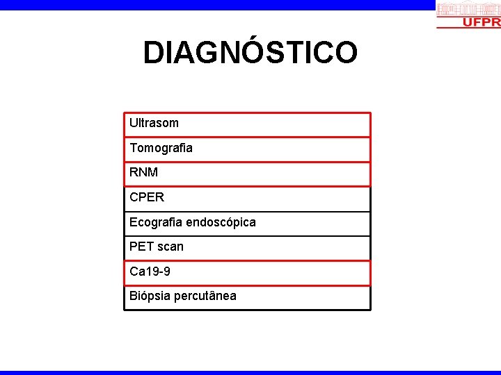 DIAGNÓSTICO Ultrasom Tomografia RNM CPER Ecografia endoscópica PET scan Ca 19 -9 Biópsia percutânea