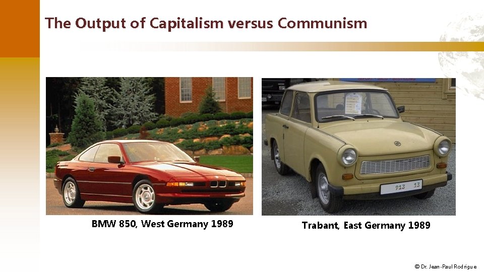 The Output of Capitalism versus Communism BMW 850, West Germany 1989 Trabant, East Germany