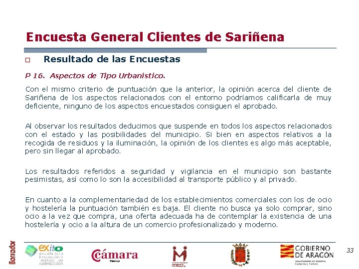 Encuesta General Clientes de Sariñena o Resultado de las Encuestas P 16. Aspectos de