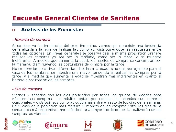 Encuesta General Clientes de Sariñena o • Análisis de las Encuestas Horario de compra