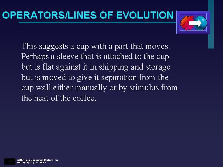 OPERATORS/LINES OF EVOLUTION This suggests a cup with a part that moves. Perhaps a