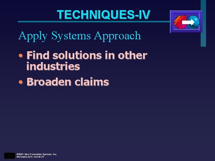 TECHNIQUES-IV Apply Systems Approach • Find solutions in other industries • Broaden claims ©