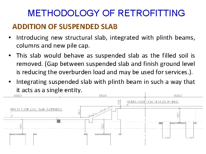 METHODOLOGY OF RETROFITTING ADDITION OF SUSPENDED SLAB • Introducing new structural slab, integrated with