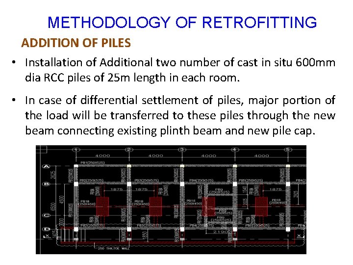 METHODOLOGY OF RETROFITTING ADDITION OF PILES • Installation of Additional two number of cast