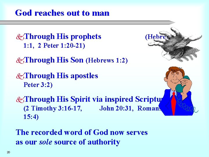 God reaches out to man k. Through His prophets 1: 1, 2 Peter 1: