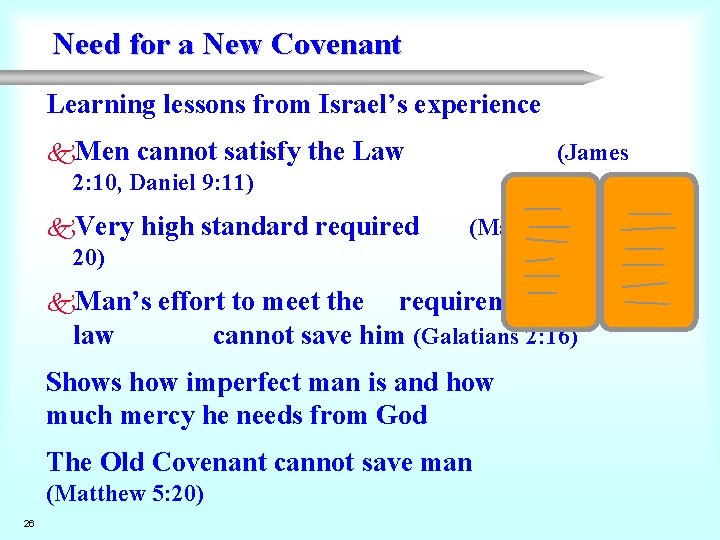 Need for a New Covenant Learning lessons from Israel’s experience k. Men cannot satisfy