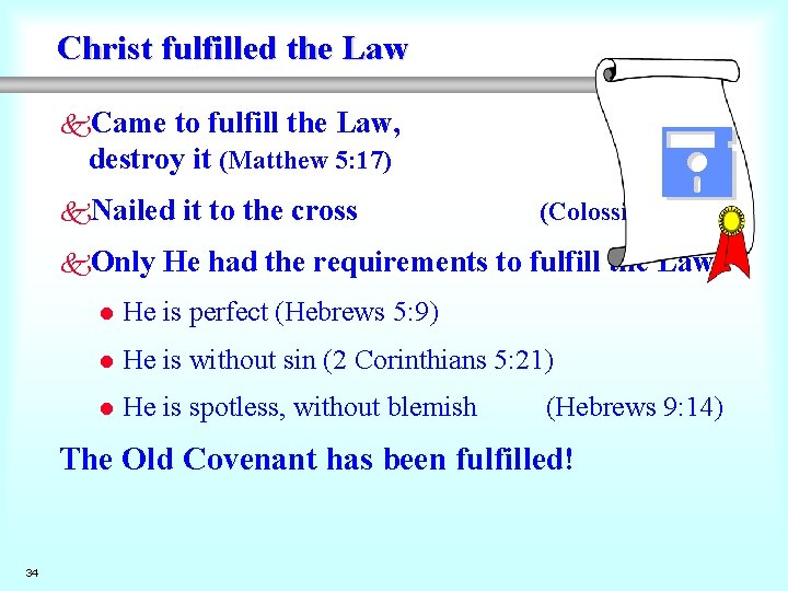 Christ fulfilled the Law k. Came to fulfill the Law, destroy it (Matthew 5: