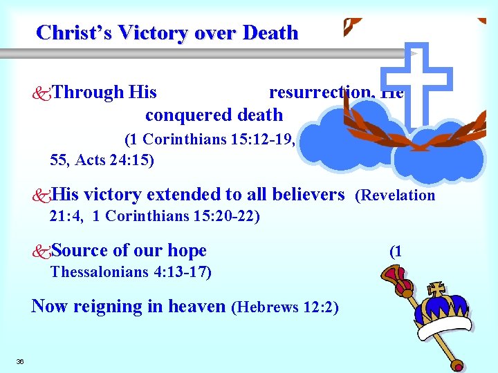 Christ’s Victory over Death k. Through (1 Corinthians 15: 12 -19, 55, Acts 24: