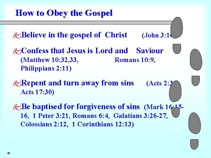 How to Obey the Gospel k. Believe in the gospel of Christ k. Confess