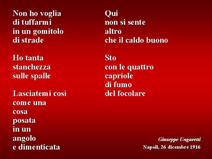 Non ho voglia di tuffarmi in un gomitolo di strade Qui non si sente