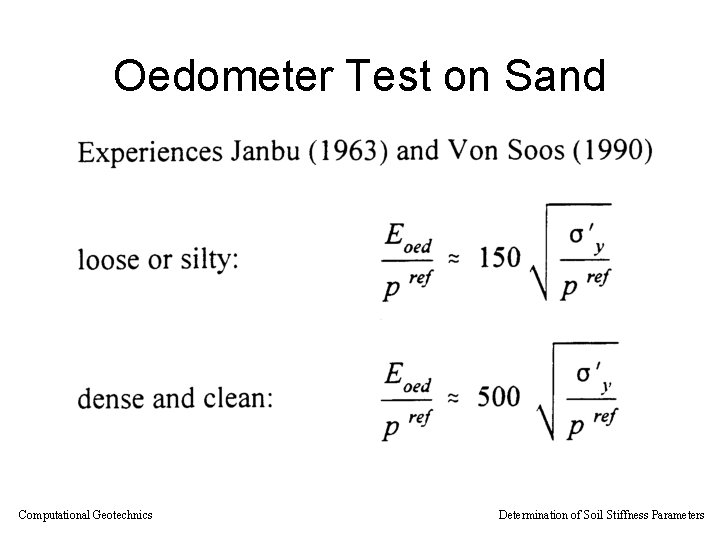 Oedometer Test on Sand Computational Geotechnics Determination of Soil Stiffness Parameters 