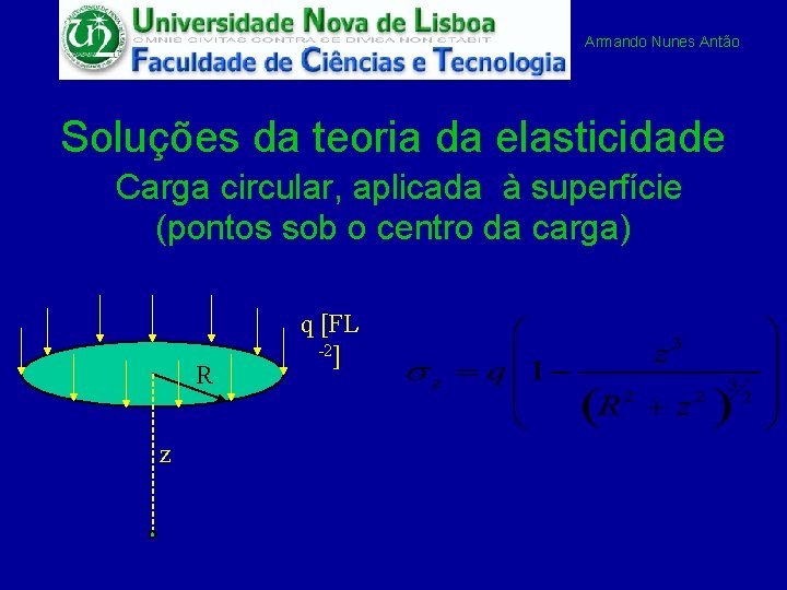 Armando Nunes Antão Soluções da teoria da elasticidade Carga circular, aplicada à superfície (pontos