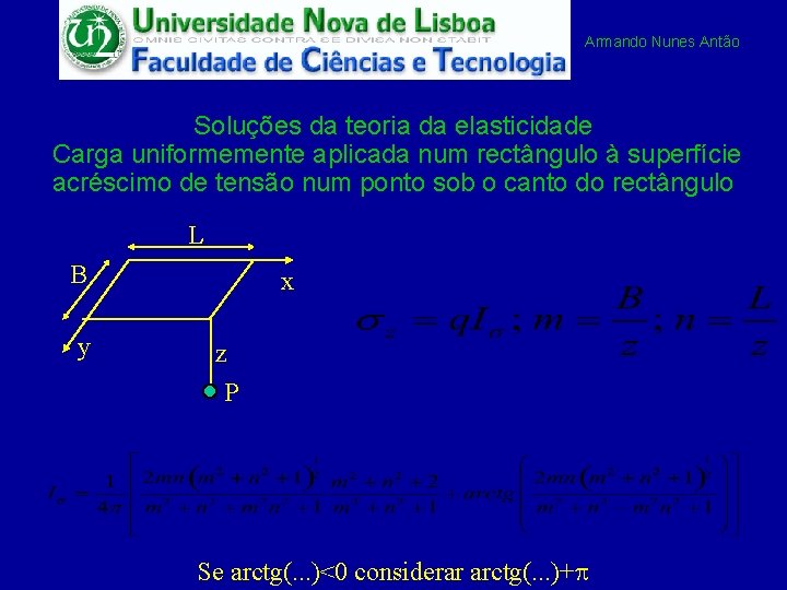 Armando Nunes Antão Soluções da teoria da elasticidade Carga uniformemente aplicada num rectângulo à