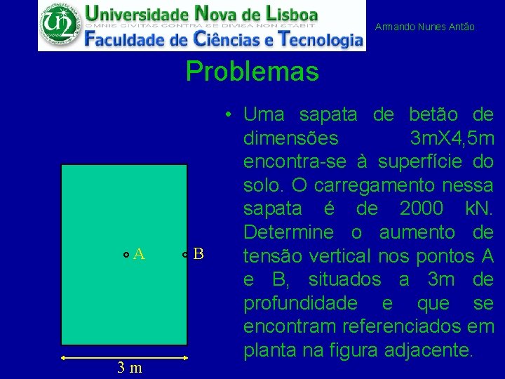 Armando Nunes Antão Problemas A 3 m B • Uma sapata de betão de