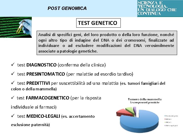 POST GENOMICA TEST GENETICO Analisi di specifici geni, del loro prodotto o della loro