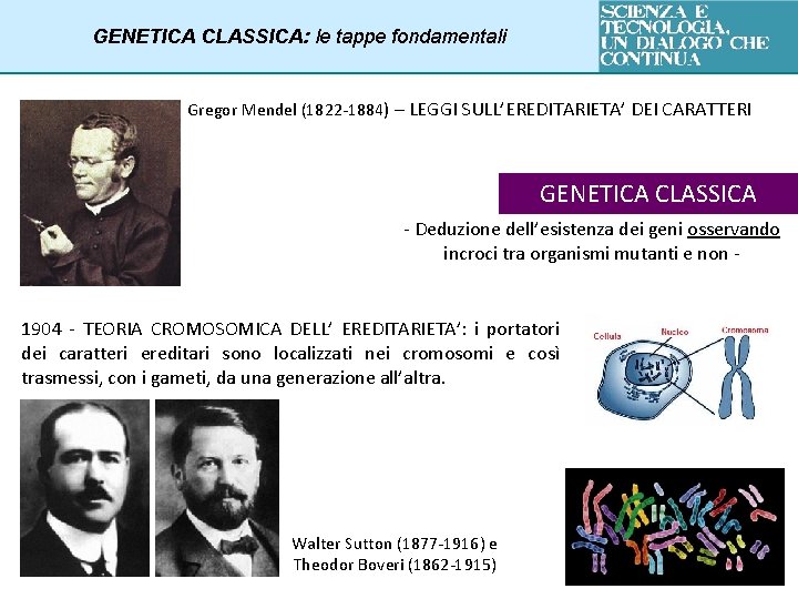 GENETICA CLASSICA: le tappe fondamentali Gregor Mendel (1822 -1884) – LEGGI SULL’EREDITARIETA’ DEI CARATTERI