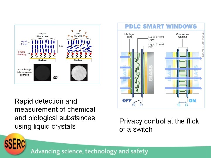 Rapid detection and measurement of chemical and biological substances using liquid crystals Privacy control