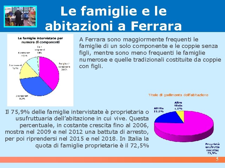 Le famiglie e le abitazioni a Ferrara A Ferrara sono maggiormente frequenti le famiglie