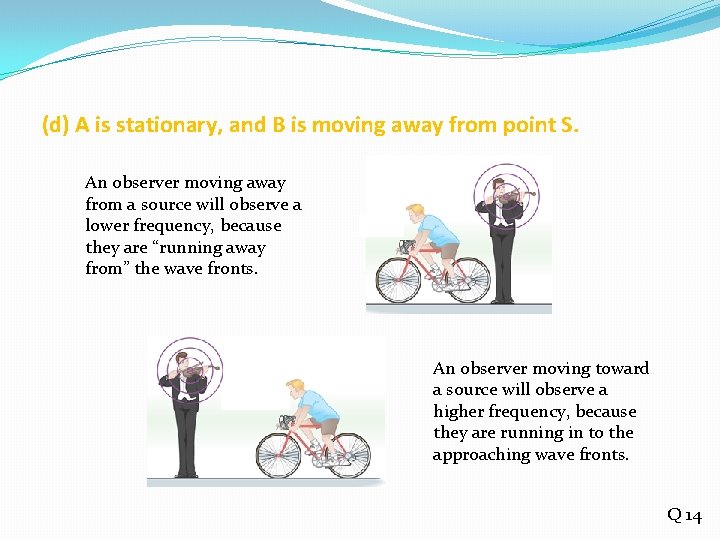 (d) A is stationary, and B is moving away from point S. An observer