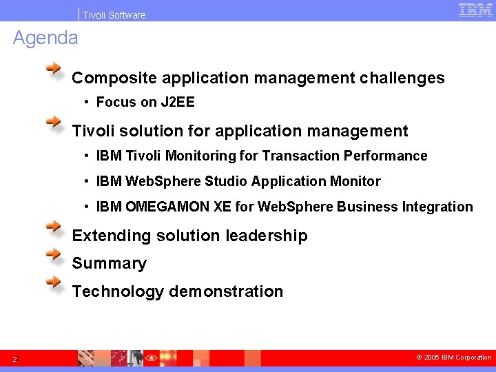 Tivoli Software Agenda Composite application management challenges • Focus on J 2 EE Tivoli