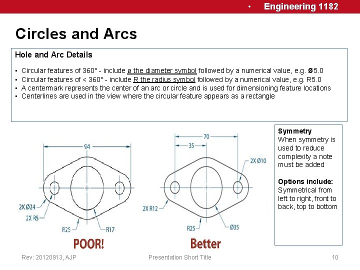  • Engineering 1182 Circles and Arcs Hole and Arc Details • • Circular