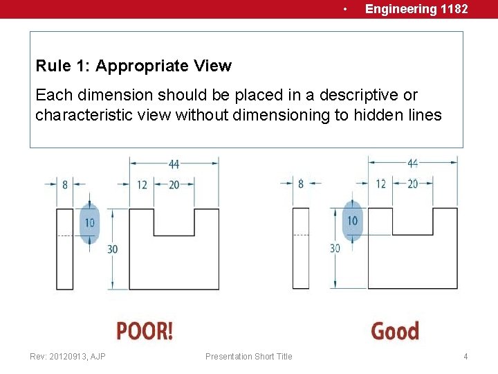 • Engineering 1182 Rule 1: Appropriate View Each dimension should be placed in