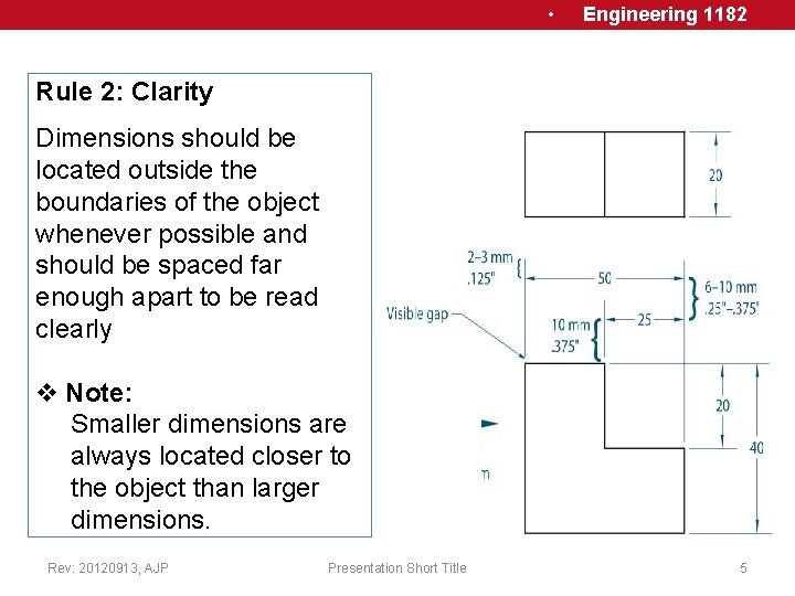  • Engineering 1182 Rule 2: Clarity Dimensions should be located outside the boundaries