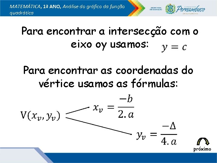MATEMÁTICA, 1ª ANO, Análise do gráfico da função quadrática Para encontrar a intersecção com