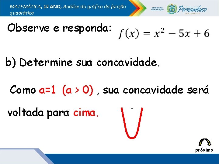 MATEMÁTICA, 1ª ANO, Análise do gráfico da função quadrática Observe e responda: b) Determine