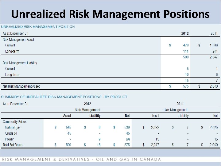 Unrealized Risk Management Positions 