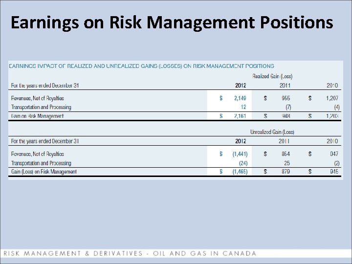Earnings on Risk Management Positions 