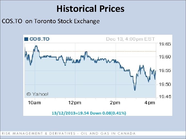  Historical Prices COS. TO on Toronto Stock Exchange 