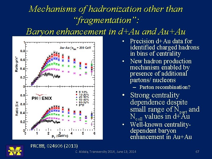 Mechanisms of hadronization other than “fragmentation”: Baryon enhancement in d+Au and Au+Au • Precision