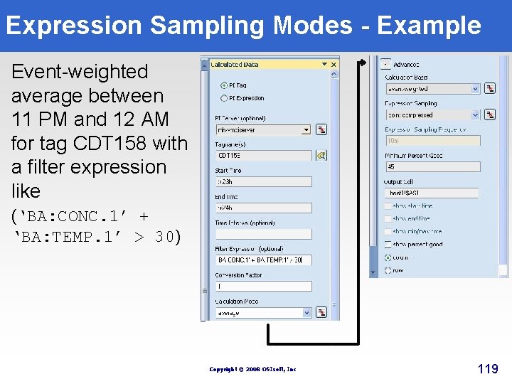 Expression Sampling Modes - Example Event-weighted average between 11 PM and 12 AM for Expression Sampling Modes - Example Event-weighted average between 11 PM and 12 AM for