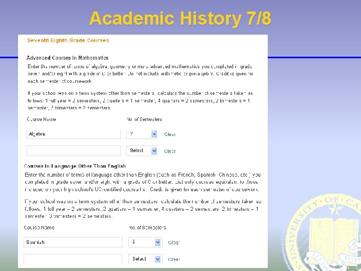 Academic History 7/8 