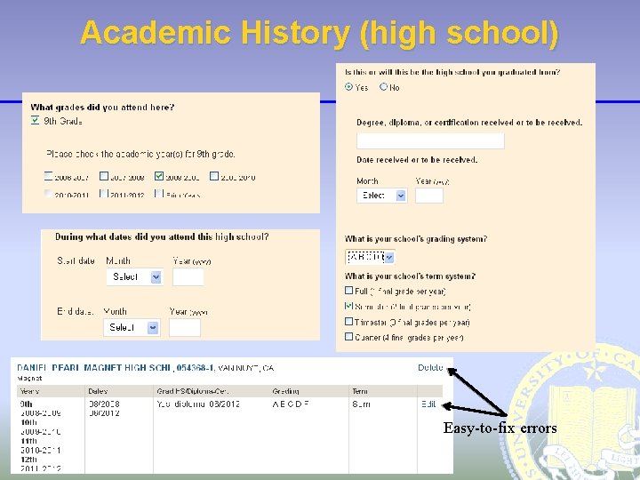 Academic History (high school) Easy-to-fix errors 