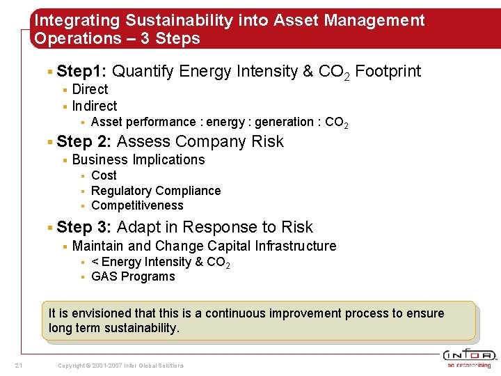 Integrating Sustainability into Asset Management Operations – 3 Steps § Step 1: Quantify § Integrating Sustainability into Asset Management Operations – 3 Steps § Step 1: Quantify §