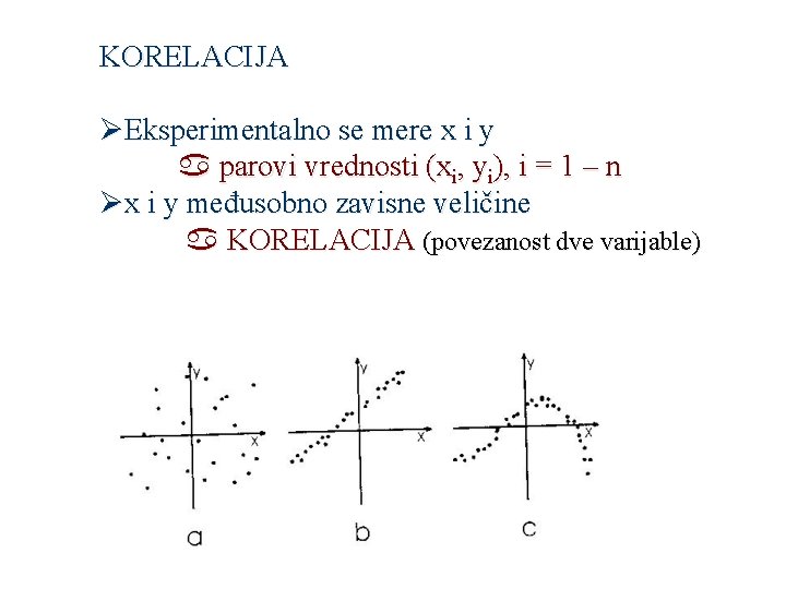 KORELACIJA ØEksperimentalno se mere x i y parovi vrednosti (xi, yi), i = 1