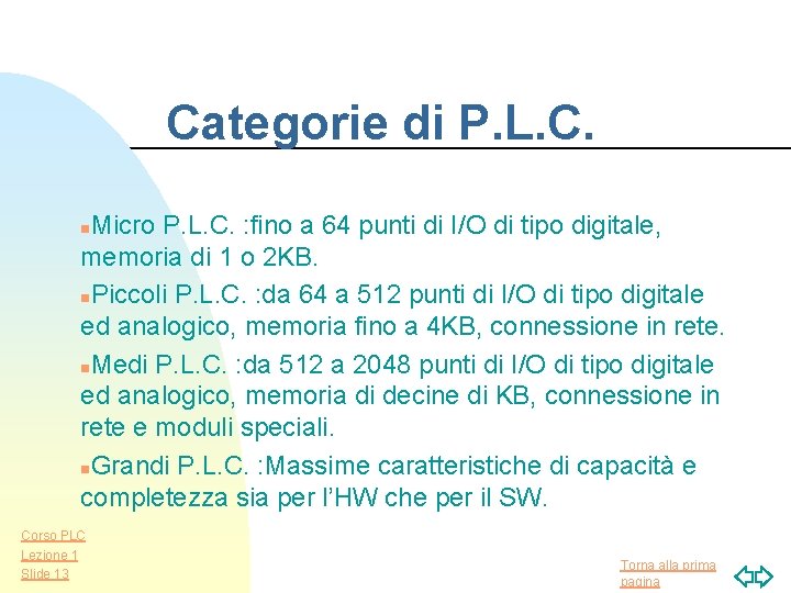 Categorie di P. L. C. Micro P. L. C. : fino a 64 punti