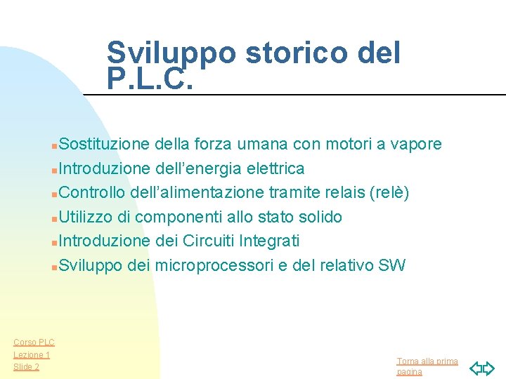 Sviluppo storico del P. L. C. Sostituzione della forza umana con motori a vapore