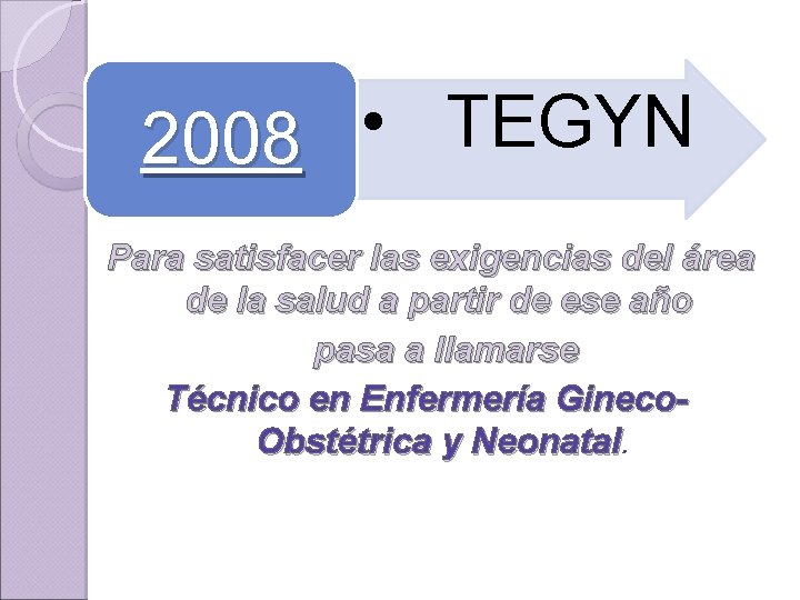 2008 • TEGYN Para satisfacer las exigencias del área de la salud a partir