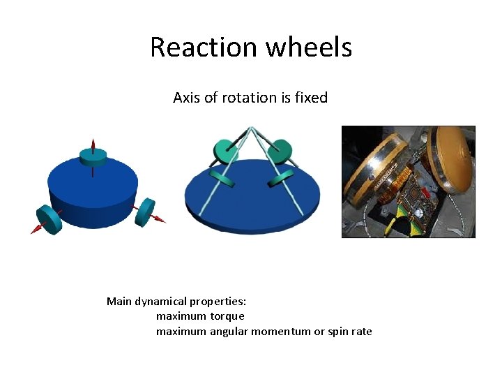 Reaction wheels Axis of rotation is fixed Main dynamical properties: maximum torque maximum angular