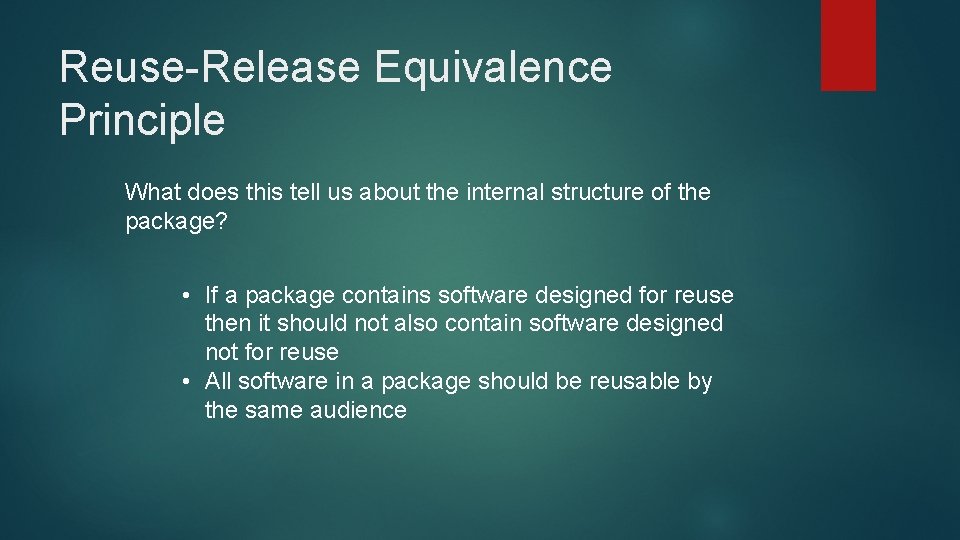 Reuse-Release Equivalence Principle What does this tell us about the internal structure of the