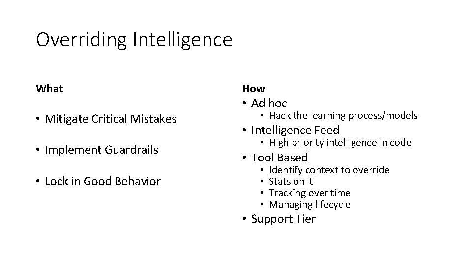 Overriding Intelligence What • Mitigate Critical Mistakes • Implement Guardrails • Lock in Good Overriding Intelligence What • Mitigate Critical Mistakes • Implement Guardrails • Lock in Good