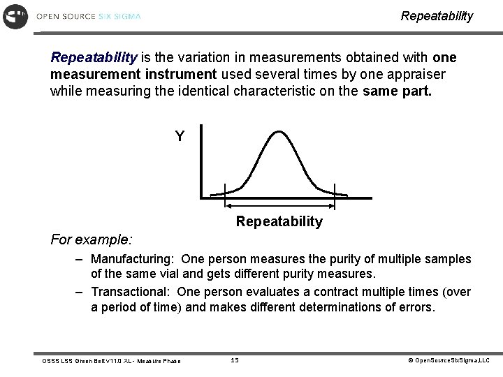 Repeatability is the variation in measurements obtained with one measurement instrument used several times