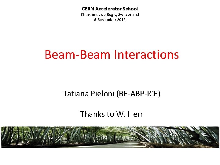 CERN Accelerator School Chavannes de Bogis, Switzerland 8 November 2013 Beam-Beam Interactions Tatiana Pieloni
