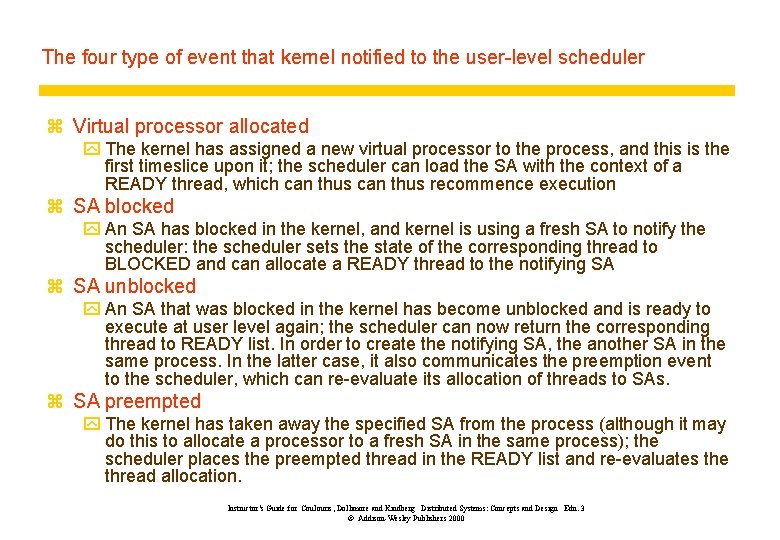 The four type of event that kernel notified to the user-level scheduler z Virtual