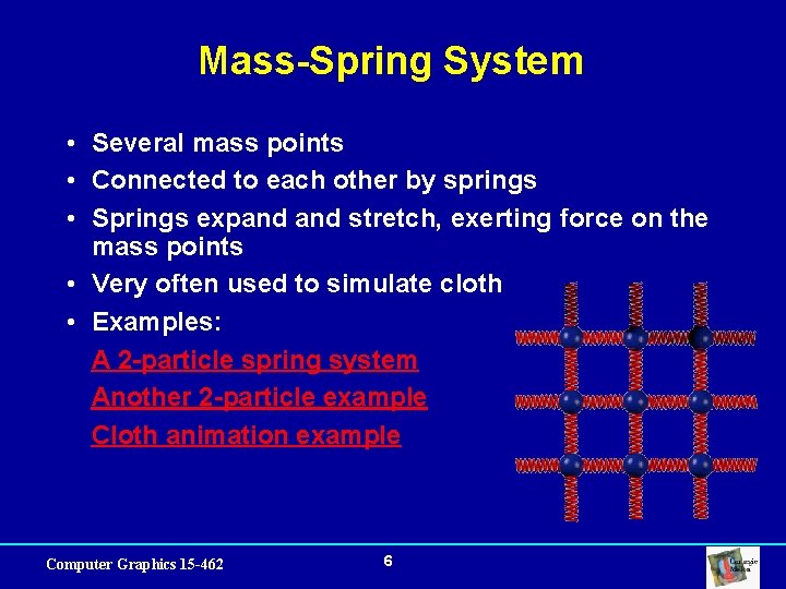Mass-Spring System • Several mass points • Connected to each other by springs •